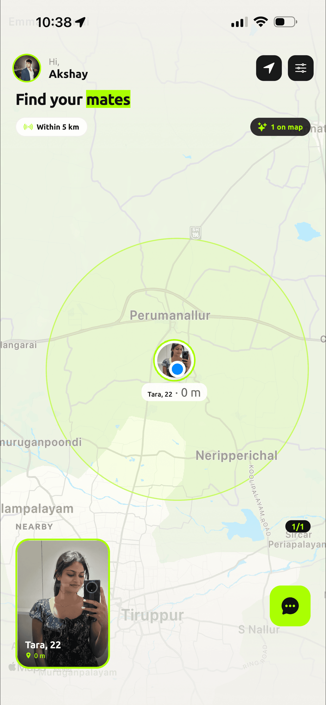 Reshuffl map home screen showing profile discovery